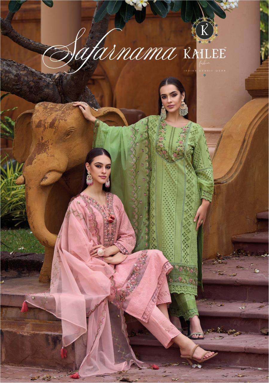 Kailee Fashion presents Safarnama pure cotton designer kurtis with pant and dupatta collection 