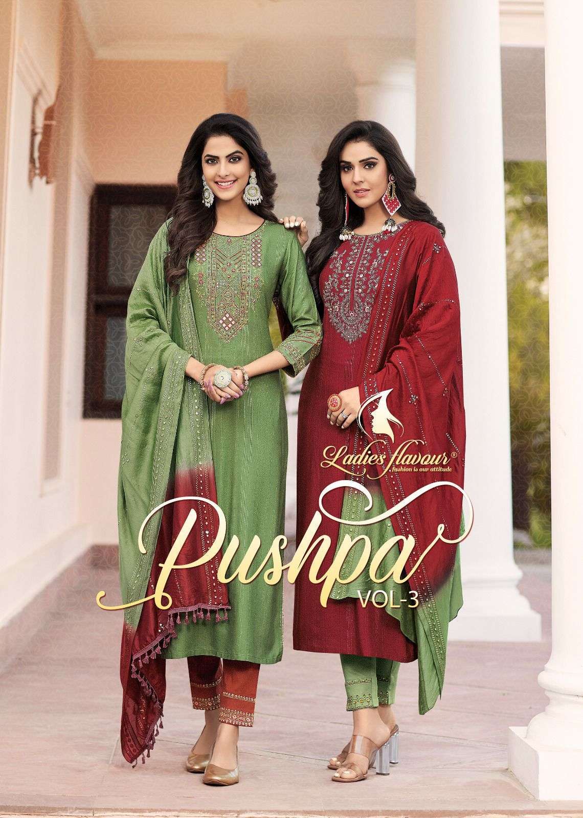 LADIES FLAVOUR PRESENTS PUSHPA VOL 3 AMAZING FUNCTION WEAR READYMADE DESIGNER SALWAR SUITS CATALOG WHOLESALER AND EXPORTER IN SURAT 