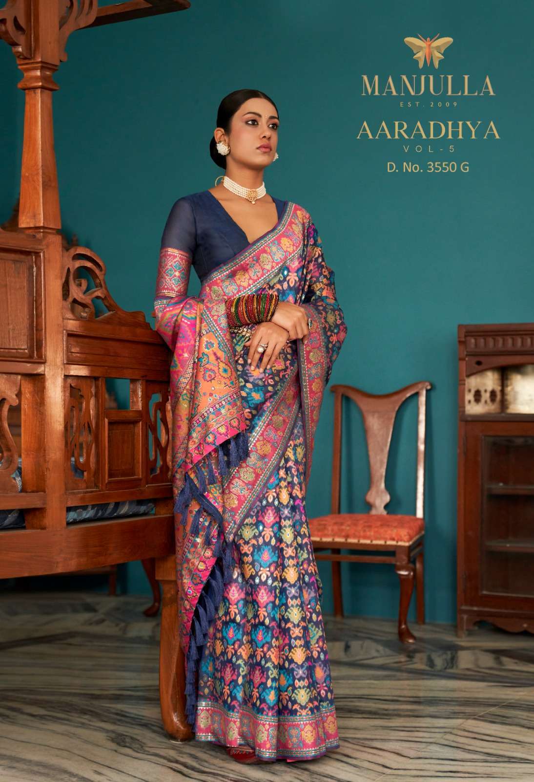 Manjula presents Aaradhya vol-5 pashmina designer sarees catalog wholesaler 