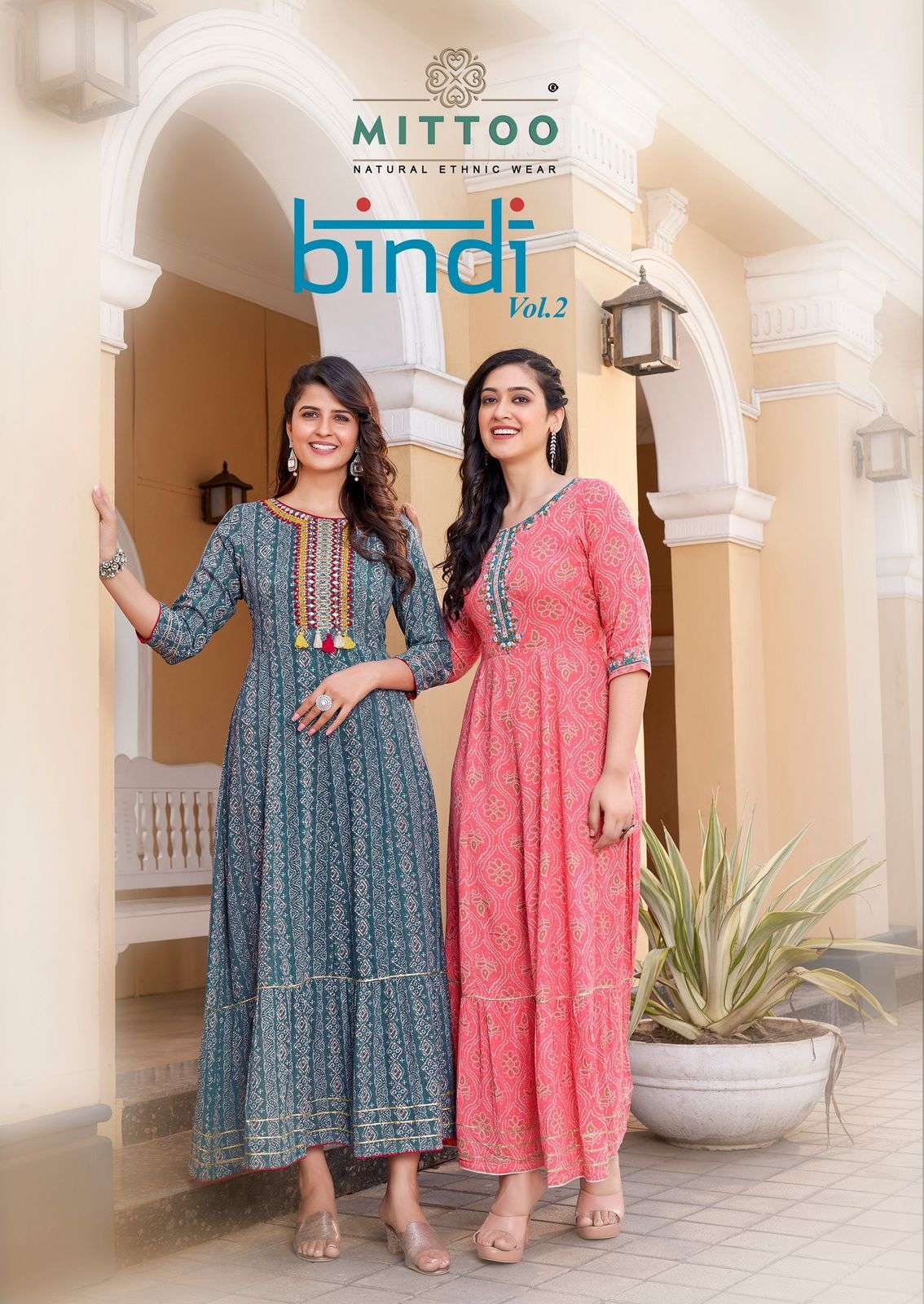 Mittoo presents Bindi vol-2 rayon long designer wrinkle print kurtis catalog collection 