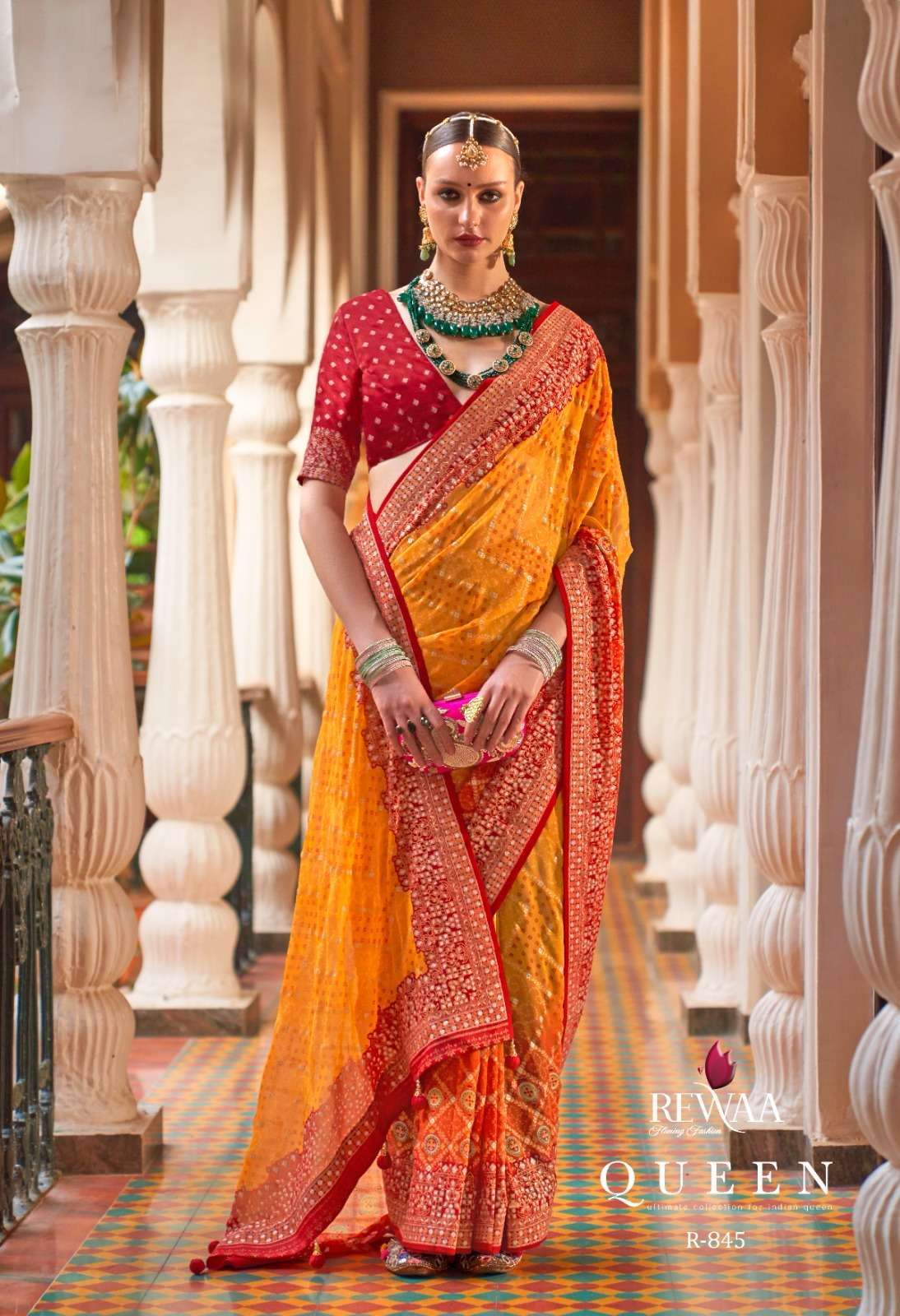 Rewaa presents Queen georgette designer work function wear sarees catalog wholesaler and exporters 