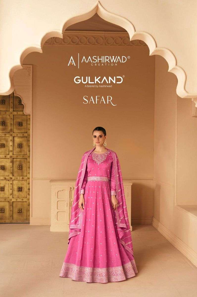 aashirwad creation presents gulkand safar designer work readymade long gown with dupatta catalog wholesaler and exporter in surat 2023 06 14 14 56 09