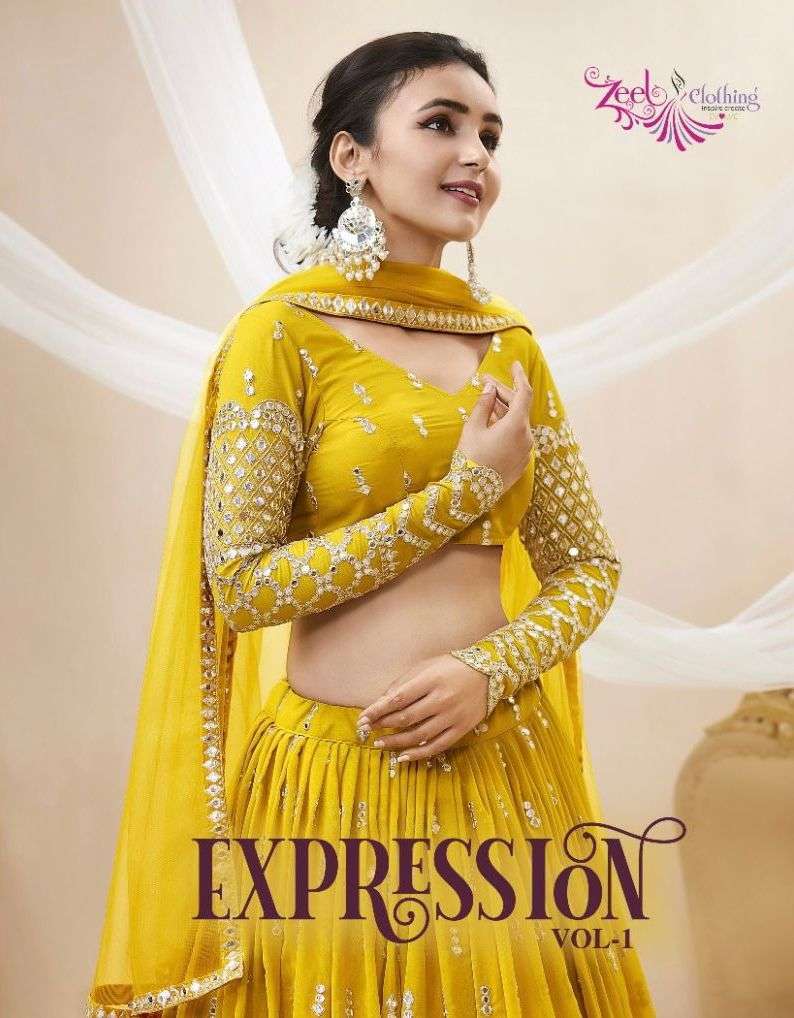 ZEEL CLOTHING PRESENTS EXPRESSION VOL-1 WEDDING WEAR SEQUIN EMBROIDERED WORK LEHENGA CHOLI CATALOG WHOLESALER AND EXPORTER IN SURAT 