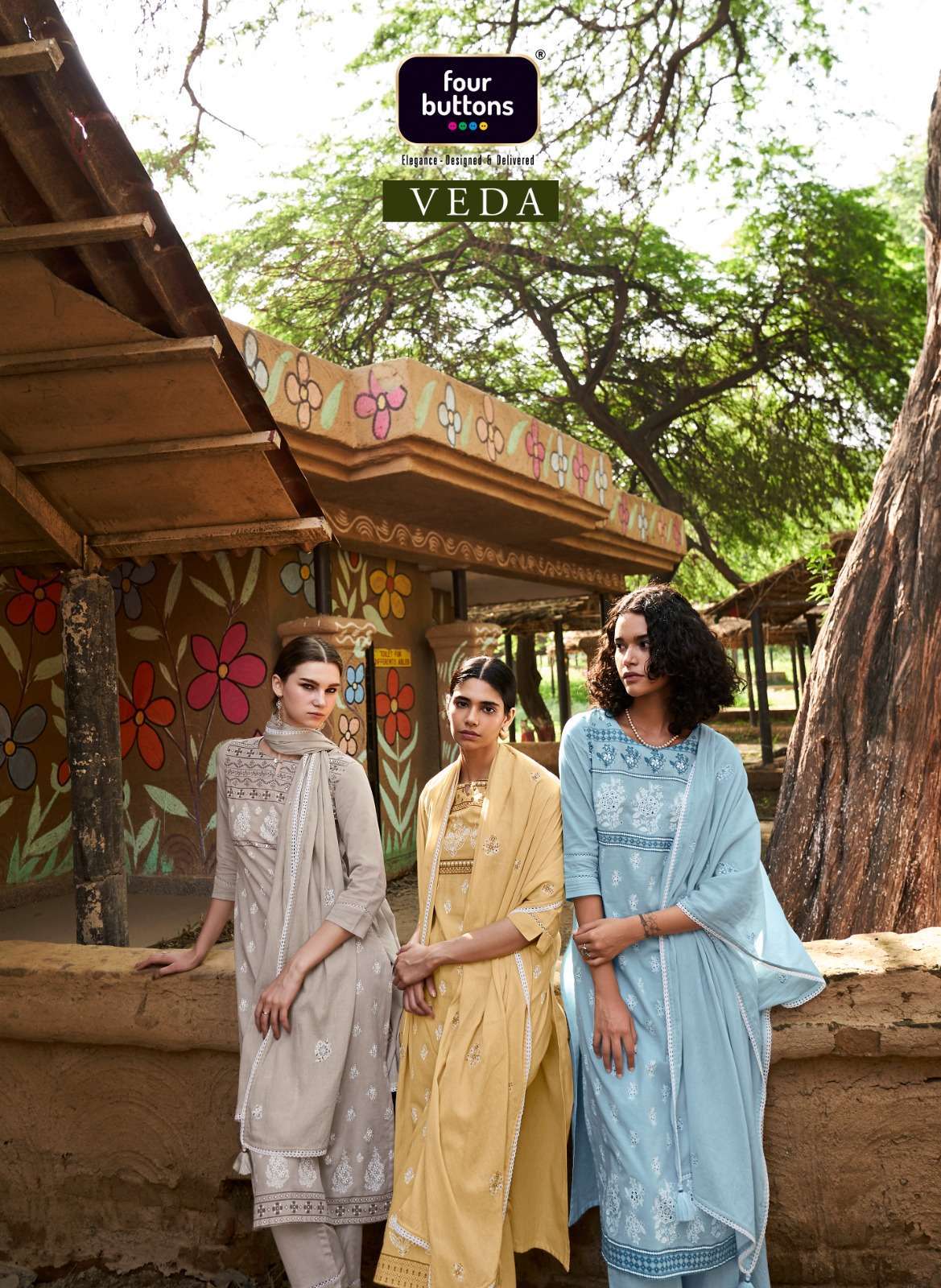 FOUR BUTTONS PRESENTS VEDA AMAZING READYMADE KURTIS CATALOG WHOLESALER AND EXPORTER IN SURAT 