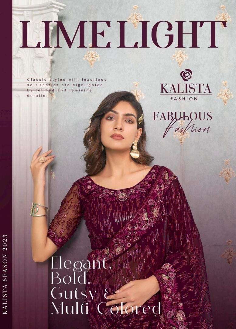 KALISTA FASHION PRESENT LIME LIGHT FANCY SEQUENCE WORK GEORGETTE SAREE CATALOG WHOLESALER AND EXPORTER IN SURAT 