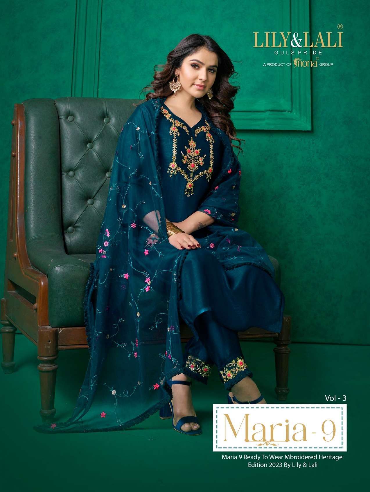 LILY & LALI PRESENTS  MARIA 9 VOL-3 FESTIVE WEAR READYMADE SALWAR SUITS CATALOG WHOLESALER AND EXPORTER IN SURAT 
