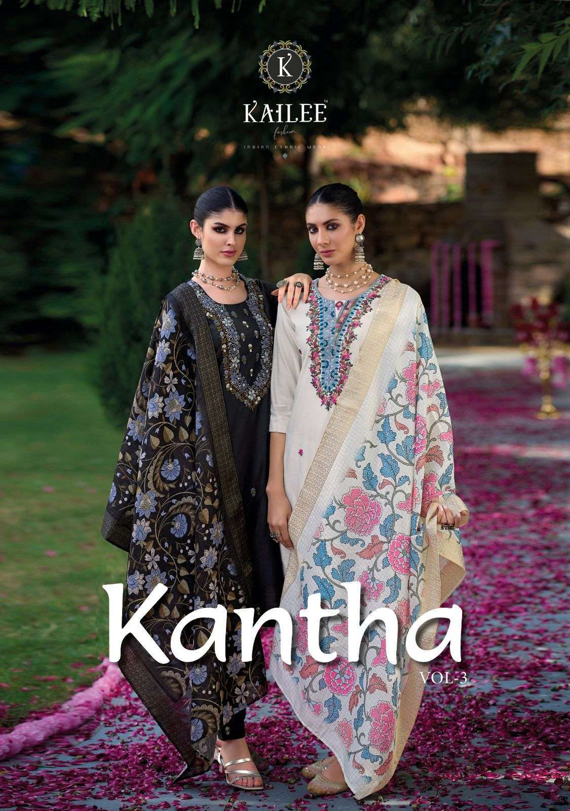  KAILEE FASHION PRESENTS KANTHA VOL-3 READYMADE HANDWORK SUMMER COLLECTION TOP BOTTOM AND DUPATTA CATALOG WHOLESALER AND EXPORTER IN SURAT 