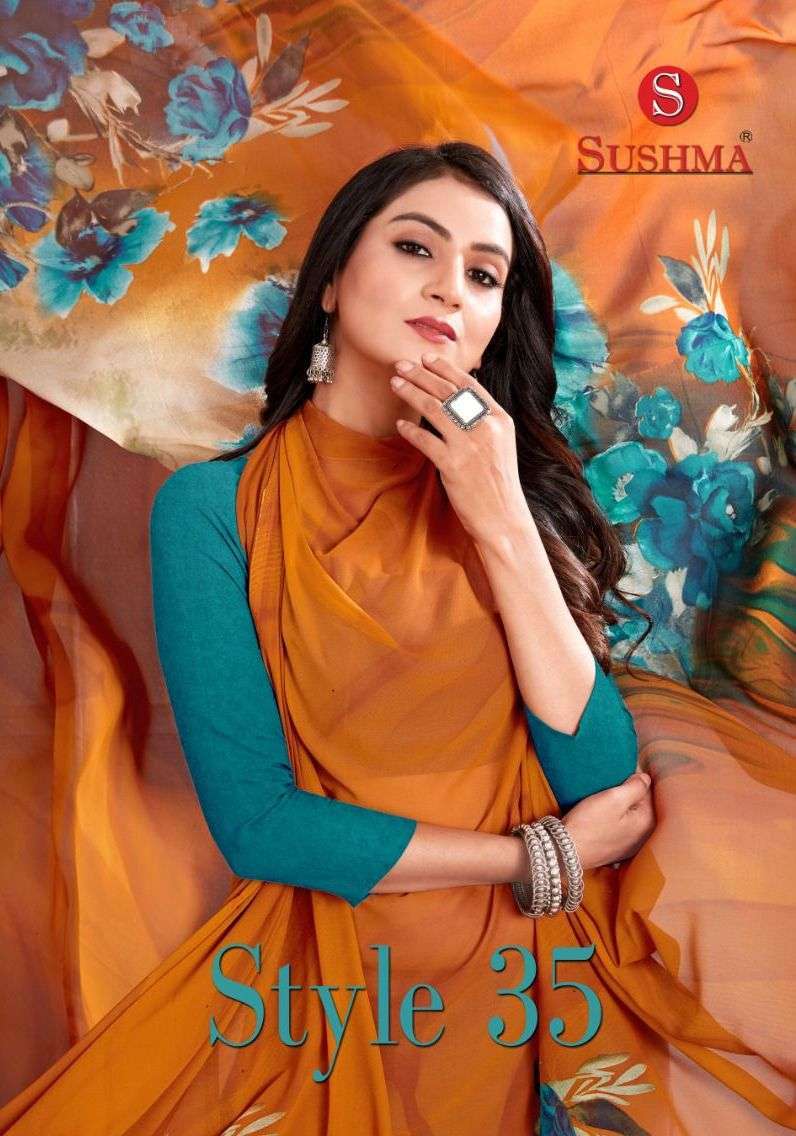 SUSHMA PRESENTS STYLE-35 GEORGETTE FANCY SAREE CATALOG WHOLESALER AND EXPORTER 