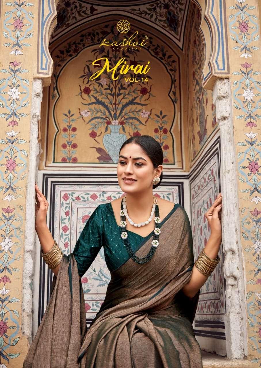 KASHVI CREATION PRESENTS MIRAI VOL-14 FANCY SAREE WITH EMBROIDERY BLOUSE PEICE CATALOG WHOLESALER AND EXPORTER IN SURAT 