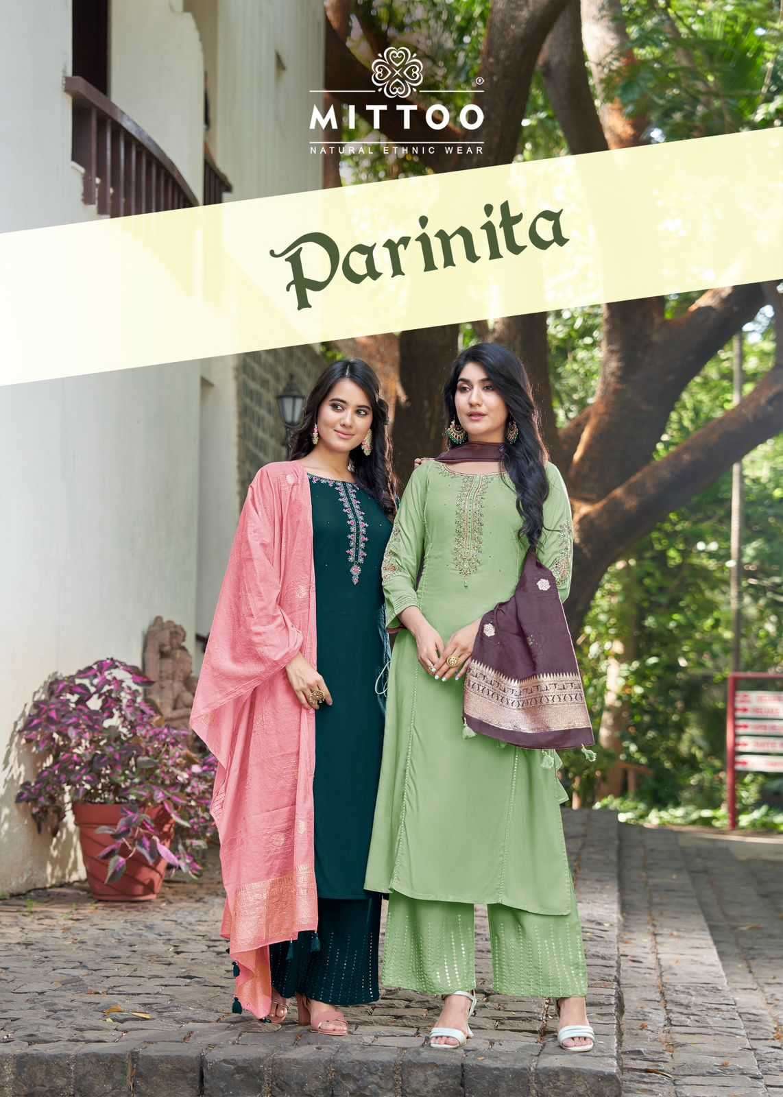 MITTOO PRESENT PARINITA READYMADE FANCY TOP WITH PLAZZO AND DUPATTA CATALOG WHOLESALER AND EXPORTER IN SURAT 
