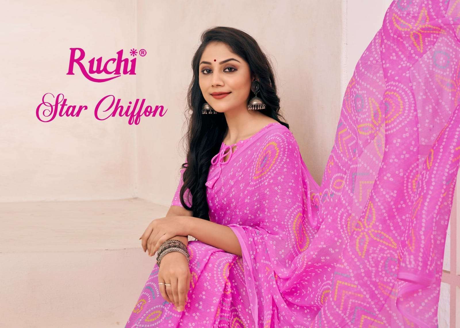 Ruchi presents Star chiffon vol-130 bandhani print sarees catalog wholesaler 