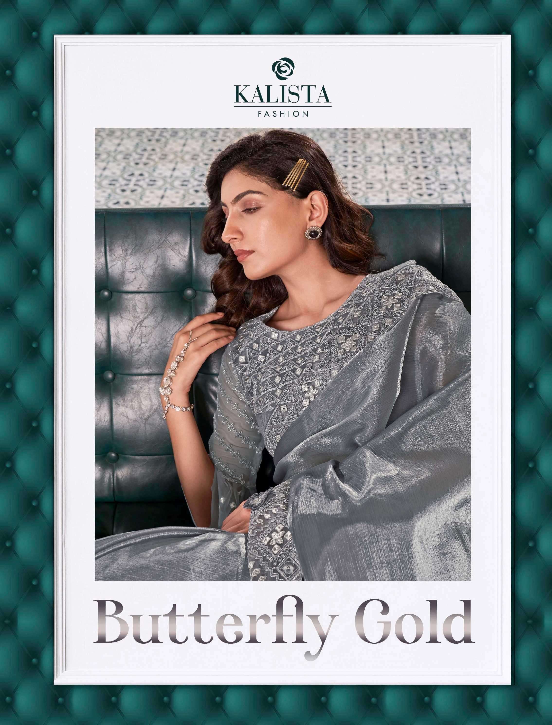 Kalista presents Butterfly gold fancy party wear sarees catalog collection 