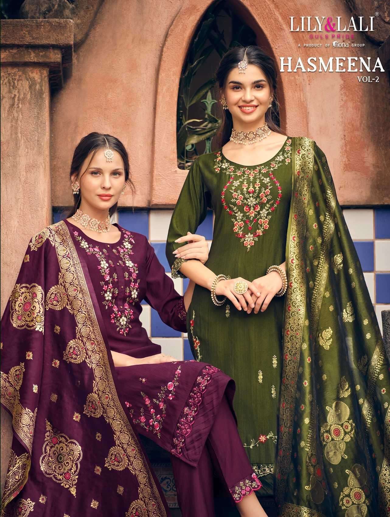 LILY AND LALI PRESENTS HASMEENA VOL 2 FULLSTITCH DESIGNER OCCASION WEAR BEAUTIFUL WORK LADIES SALWAR SUITS CATALOG WHOLESALER AND EXPORTER IN SURAT 