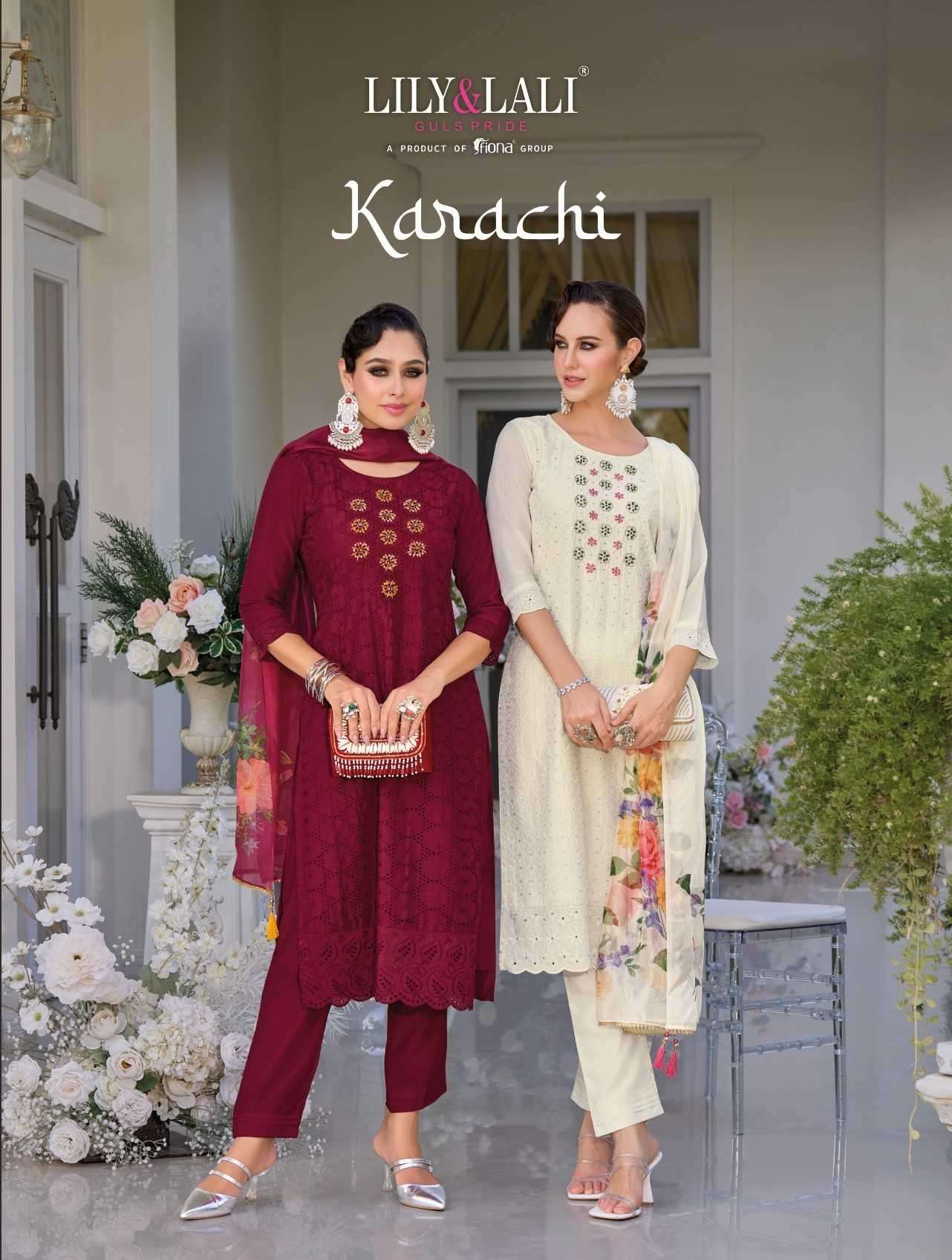 Lily and lali presents Karachi muslin silk designer kurtis catalog wholesaler 