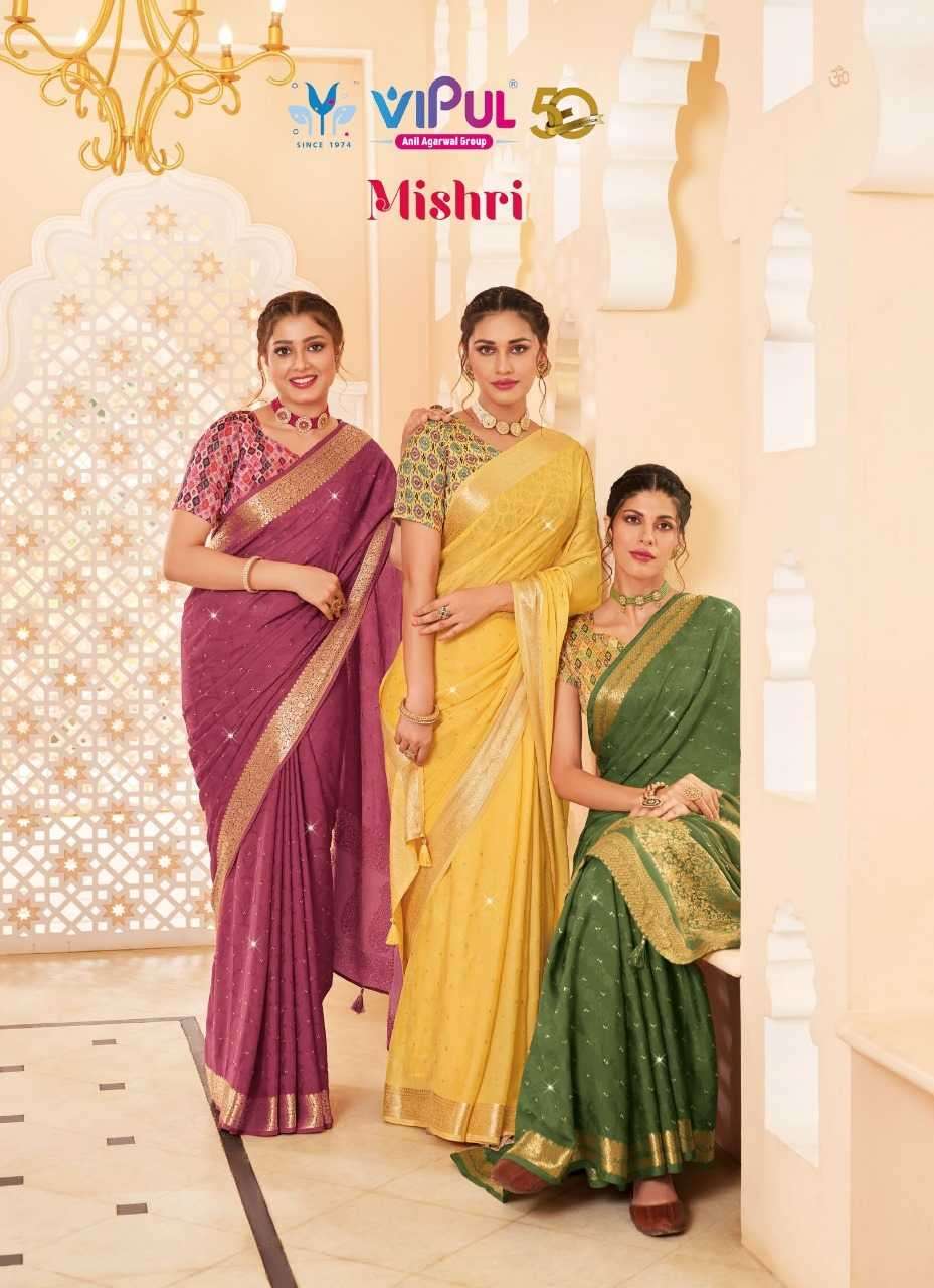 VIPUL FASHION PRESENTS MISHRI BEAUTIFUL FUNCTION WEAR SAREES WITH PRINTED BLOUSE CATALOG WHOLESALER AND EXPORTER IN SURAT 