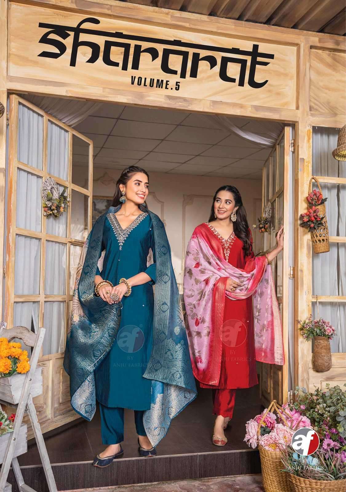 Anju Fabric presents Shararat vol-5 exclusive designer party wear kurtis with pant and dupatta collection 