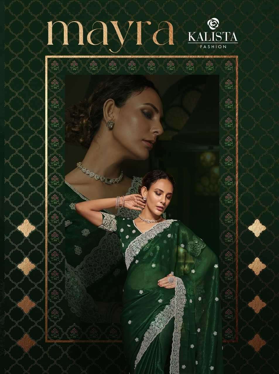 KALISTA FASHIONS PRESENTS MAYRA DESIGNER CUTWORK BORDER WITH FANCY BLOUSE CHIFFON SAREES CATALOG WHOLESALER AND EXPORTER IN SURAT 