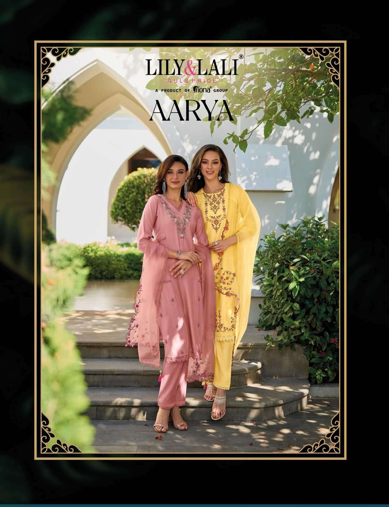 Lily and lali presents Aarya designer embroidery work kurtis with pant and dupatta collection 