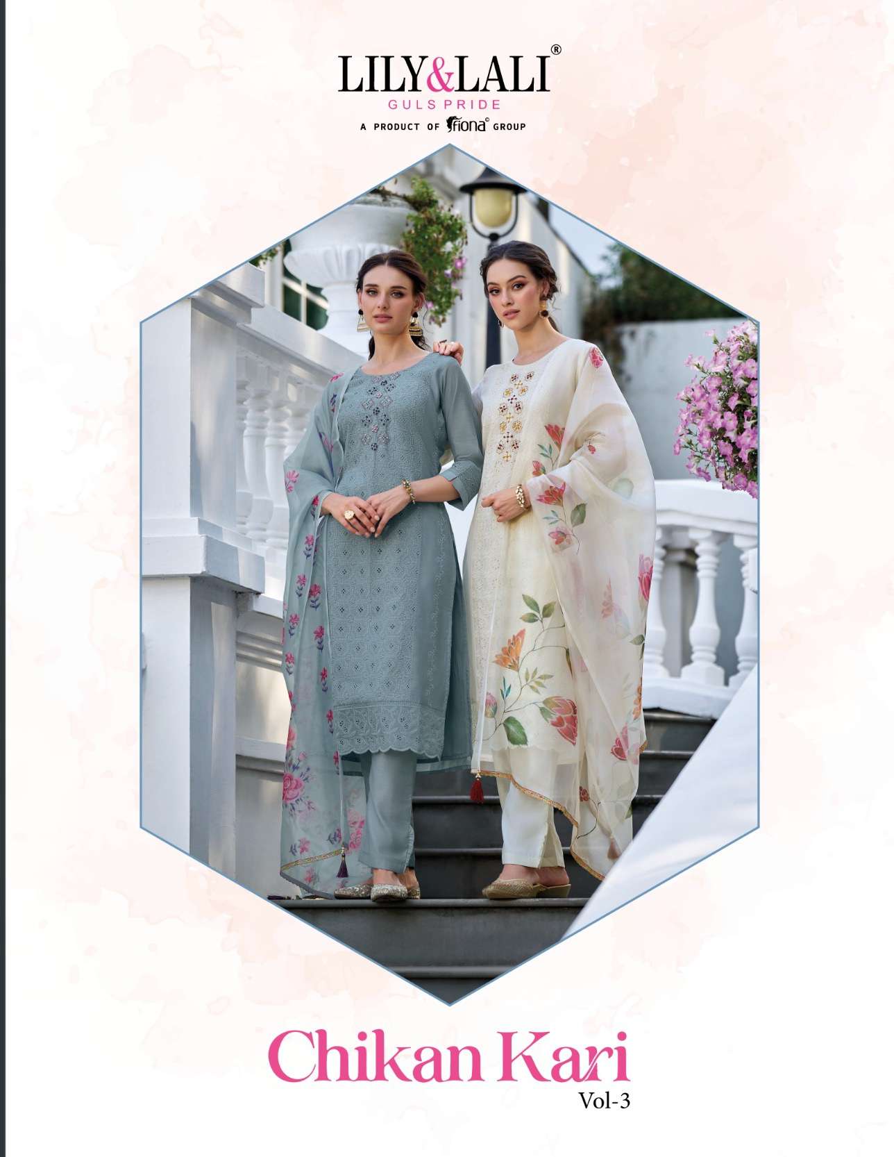 Lily and lali presents Chikankari vol-3 chanderi silk handwork kurtis with pant and dupatta collection 