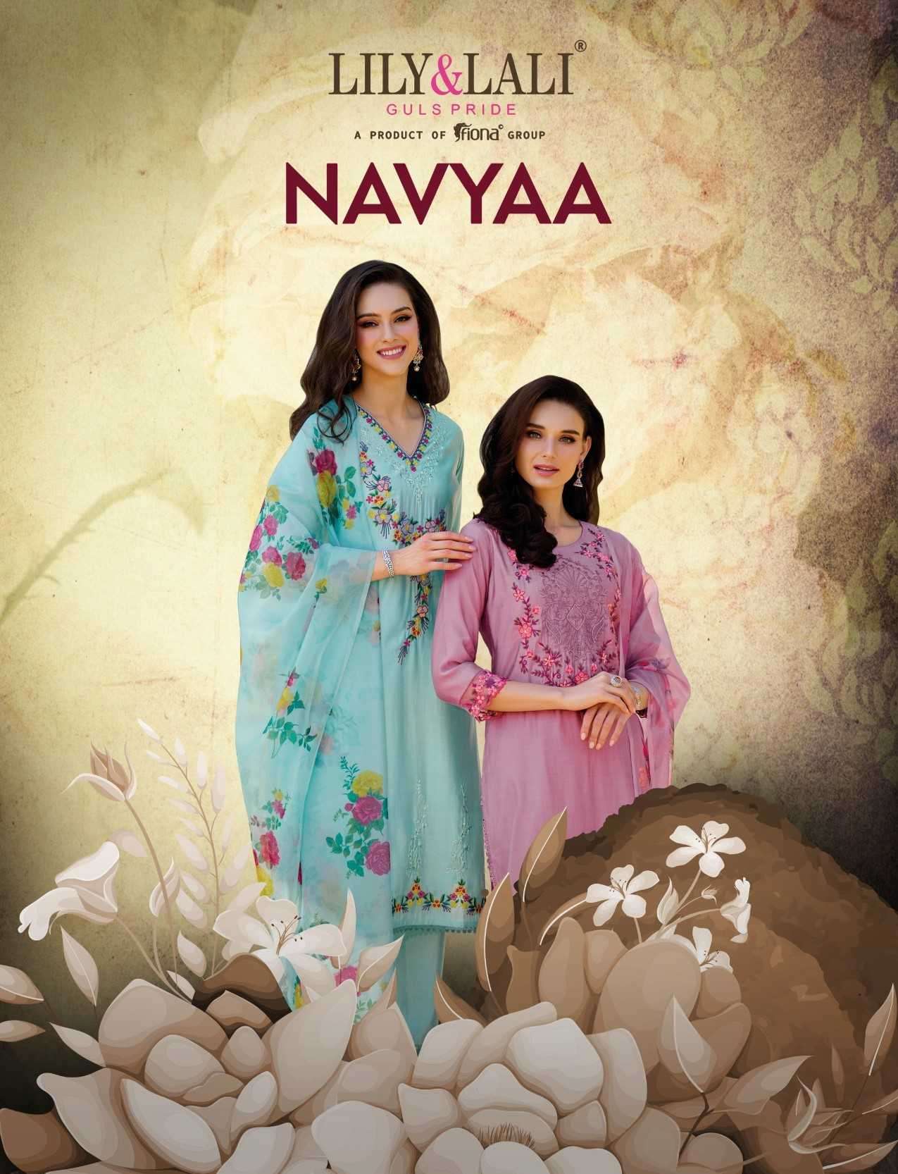 Lily and lali presents Navyaa organza readymade occasion wear kurtis with pant and dupatta catalog wholesaler 