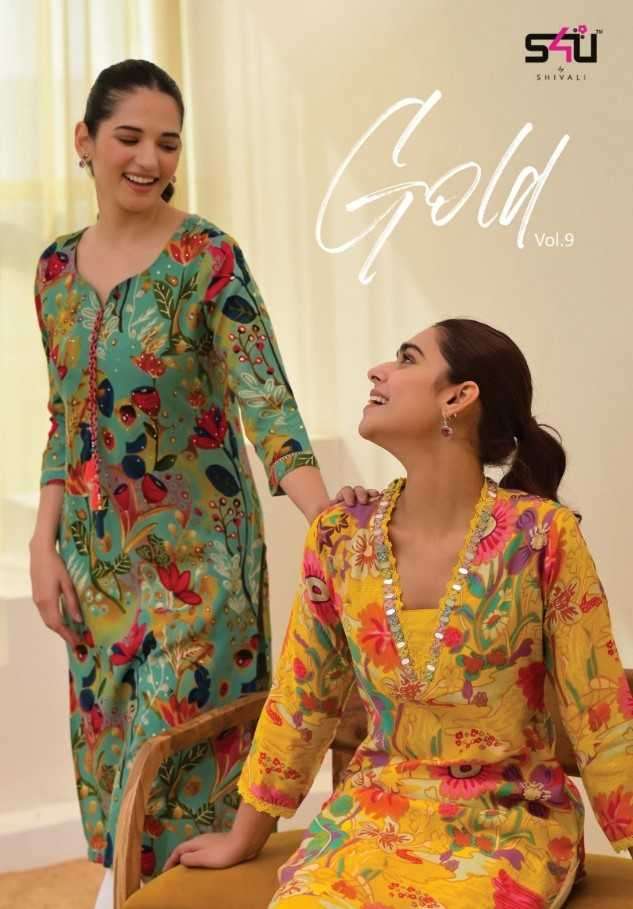 S4U PRESENTS GOLD VOL-9 READYMADE FANCY SUMMER WEAR STRAIGHT KURTI COLLECTION CATALOG WHOLESALER AND EXPORTER IN SURAT 