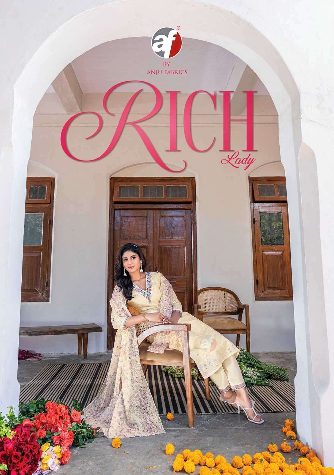 ANJU FAB PRESENTS RICH LADY DESIGNER READYMADE OCCASION WEAR SCHIFFLI WORK TOP PANT WITH DIGITAL PRINT DUPATTA CATALOG WHOLESALER AND EXPORTER IN SURAT