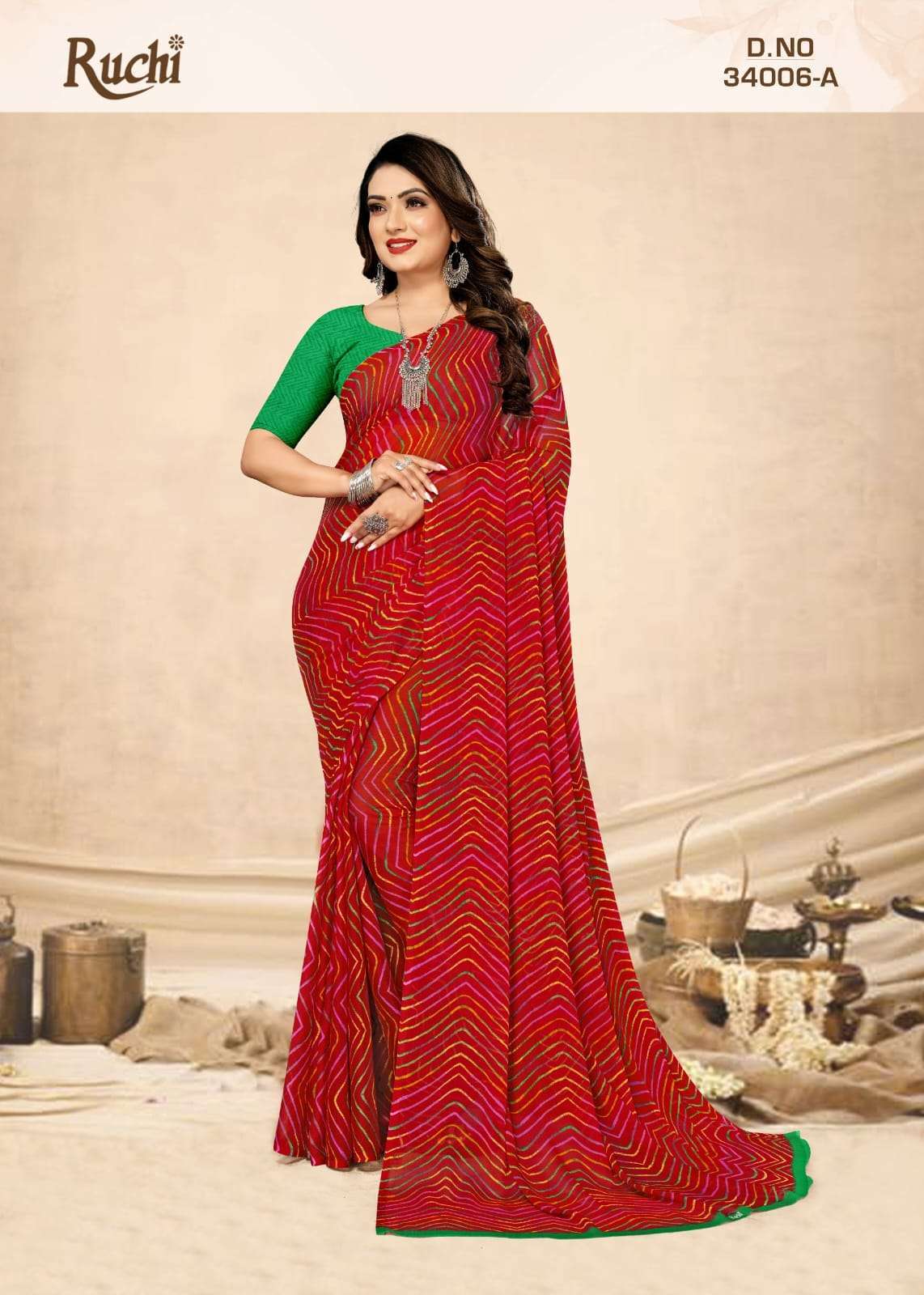 Ruchi presents Star chiffon lehriya vol-6 printed sarees catalog wholesaler 