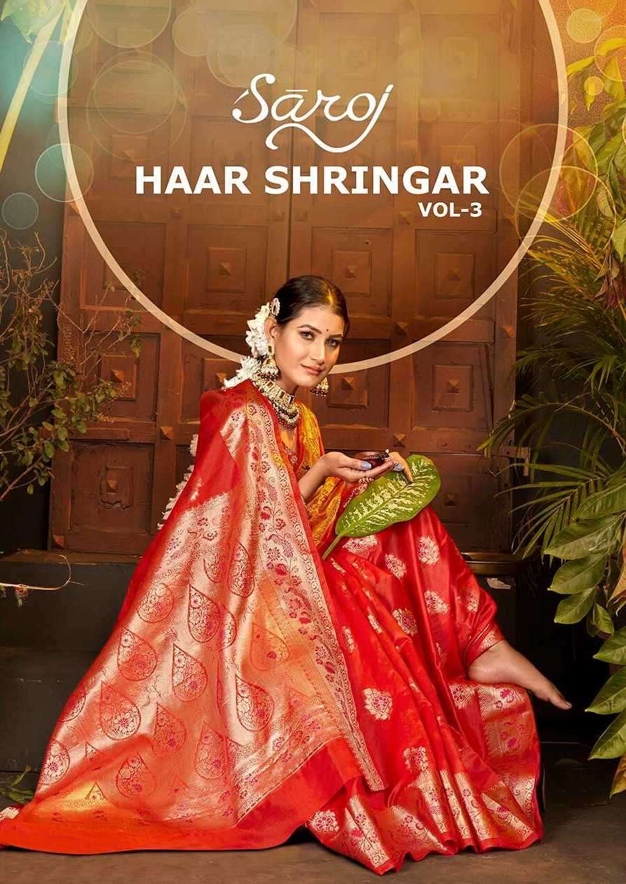 Saroj presents haar shringar vol-3 organza sarees catalog wholesaler 