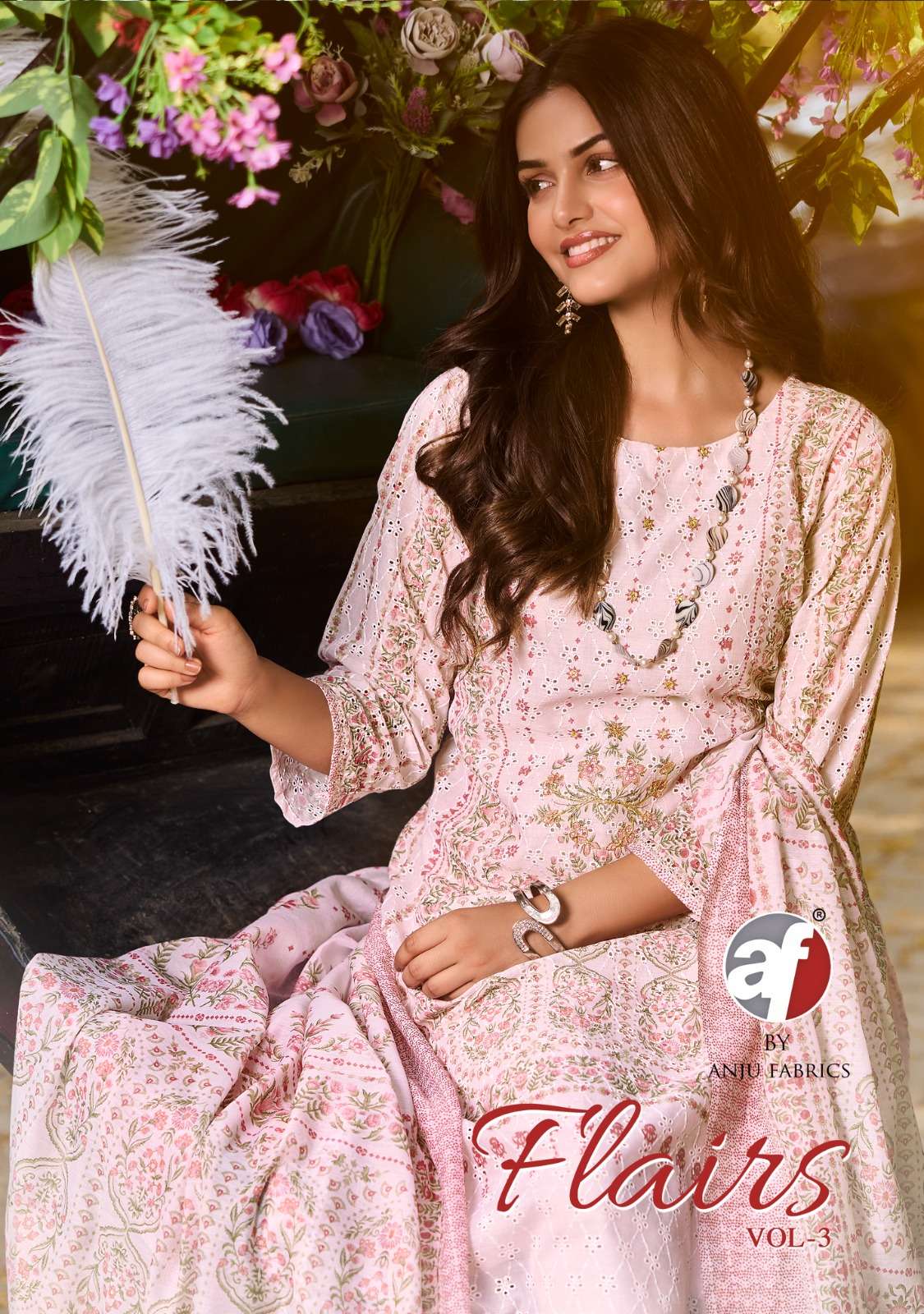 Anju Fabric presents Flairs vol-3 cotton exclusive designer party wear kurtis with pant and dupatta collection 