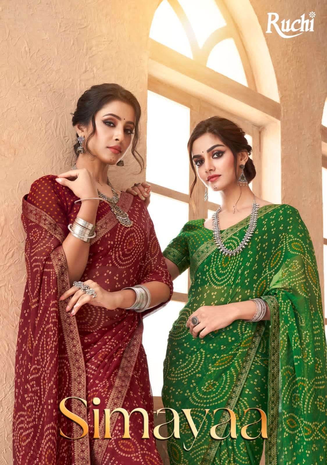 Ruchi presents simayaa vol-18 chiffon bandhani print sarees catalog wholesaler 