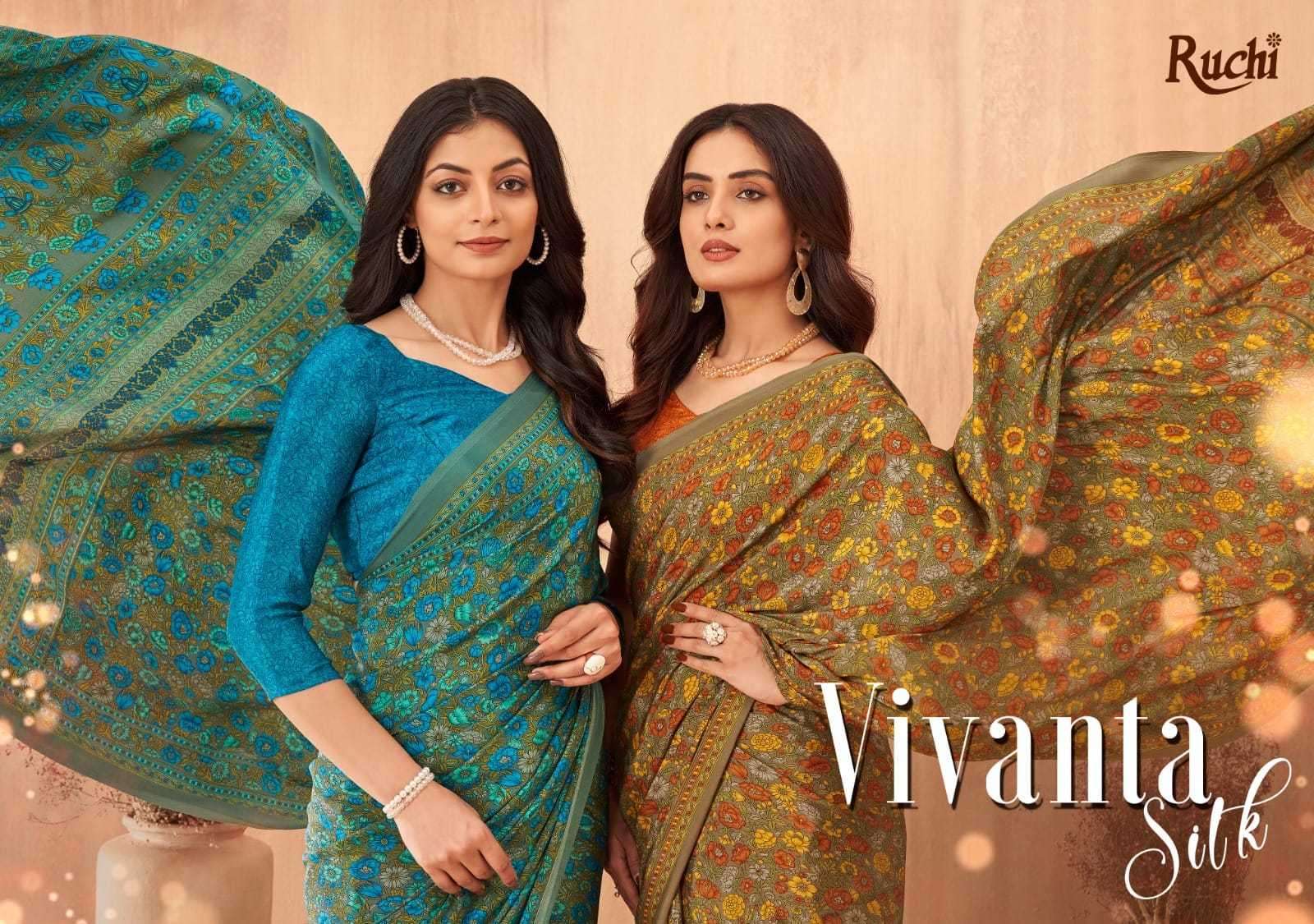 Ruchi presents vivanta Silk 34 crape printed sarees catalog wholesaler 