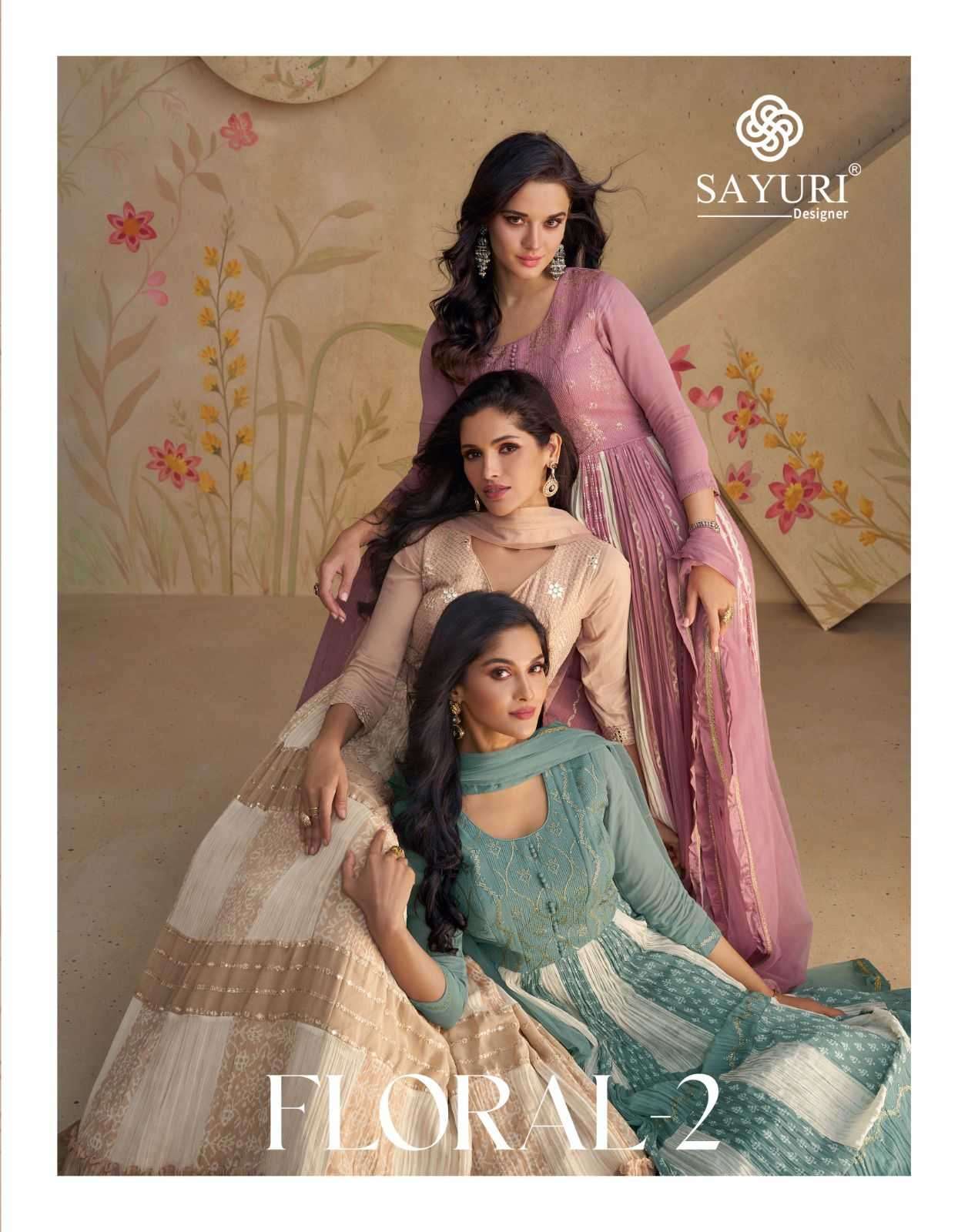 SAYURI DESIGNER PRESENTS FLORAL VOL-2 OCCASION WEAR FULL STITCH LONG GOWN WITH DUPATTA CATALOG WHOLESALER AND EXPORTER IN SURAT
