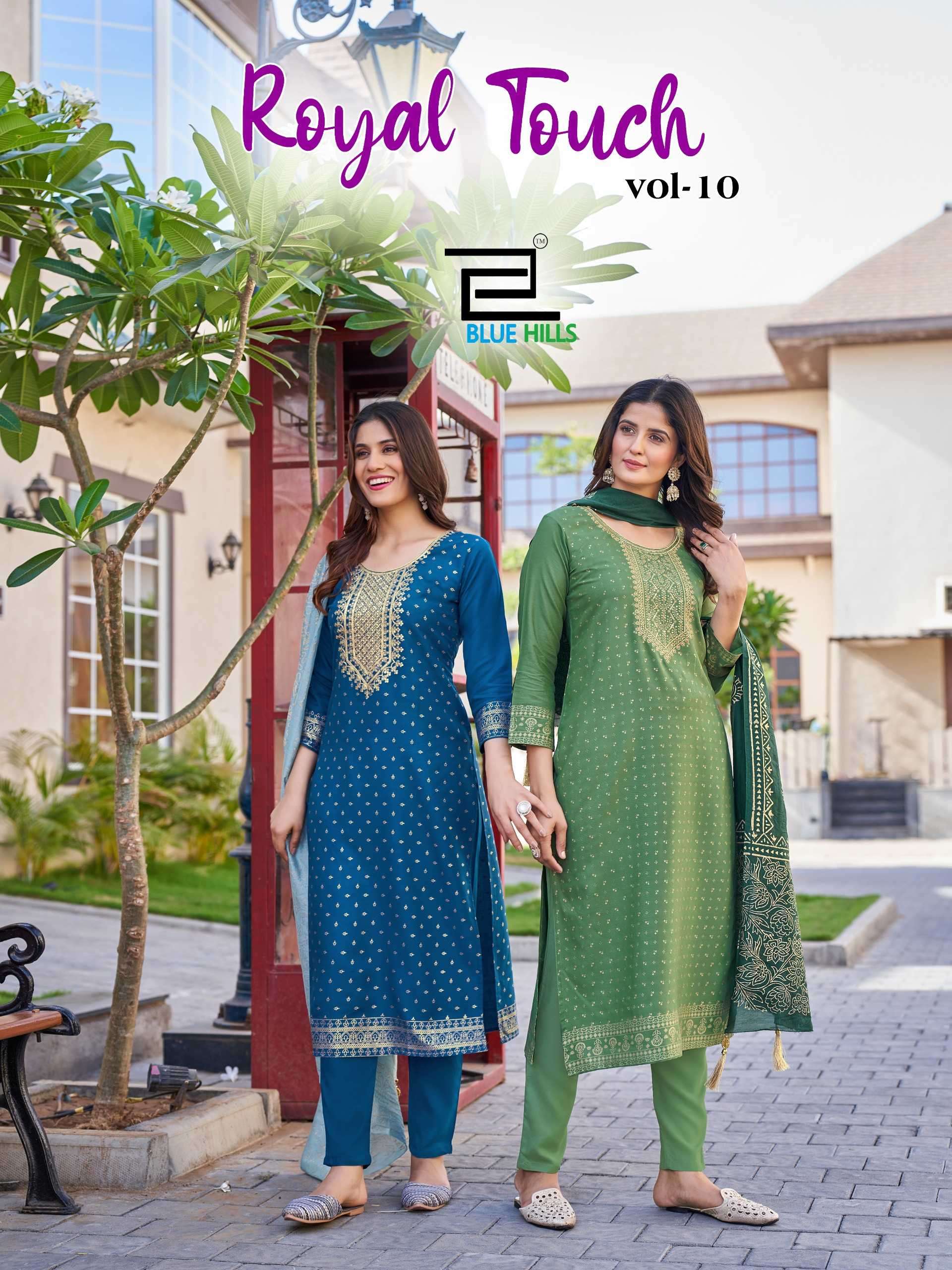 Blue hills presents Royal touch vol-10 Rayon designer kurtis with pant and dupatta collection 