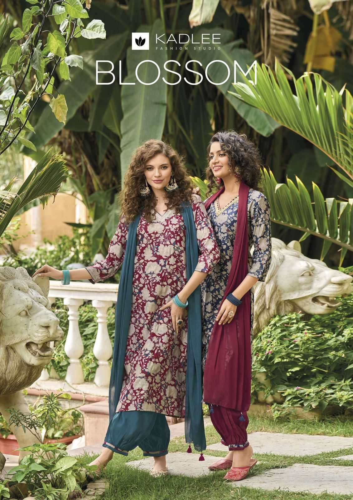 Kadlee presents Blossom fancy designer kurtis with afghani style pant and dupatta catalog wholesaler 