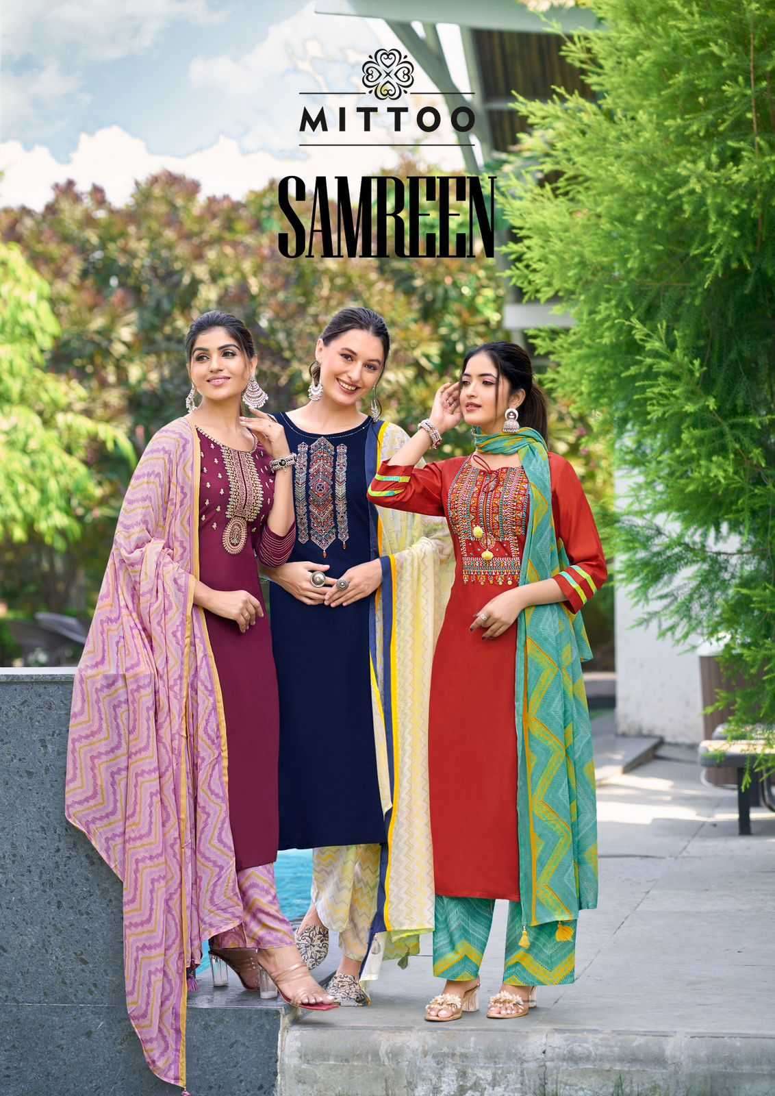 Mittoo presents Samreen Rayon exclusive designer kurtis with plazzo and dupatta collection 