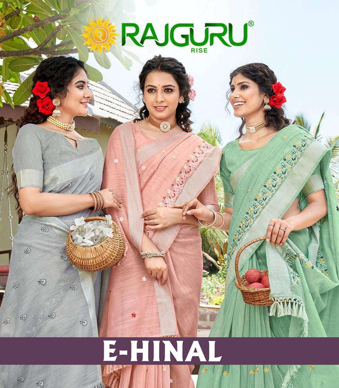 RAJGURU PRESENTS E-HINAL DESIGNER FANCY SEMI COTTON SAREES CATALOG WHOLESALER AND EXPORTER IN SURAT 