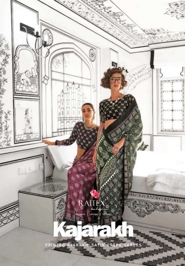 Rajtex presents Kajarakh satin crape printed sarees catalog wholesaler 