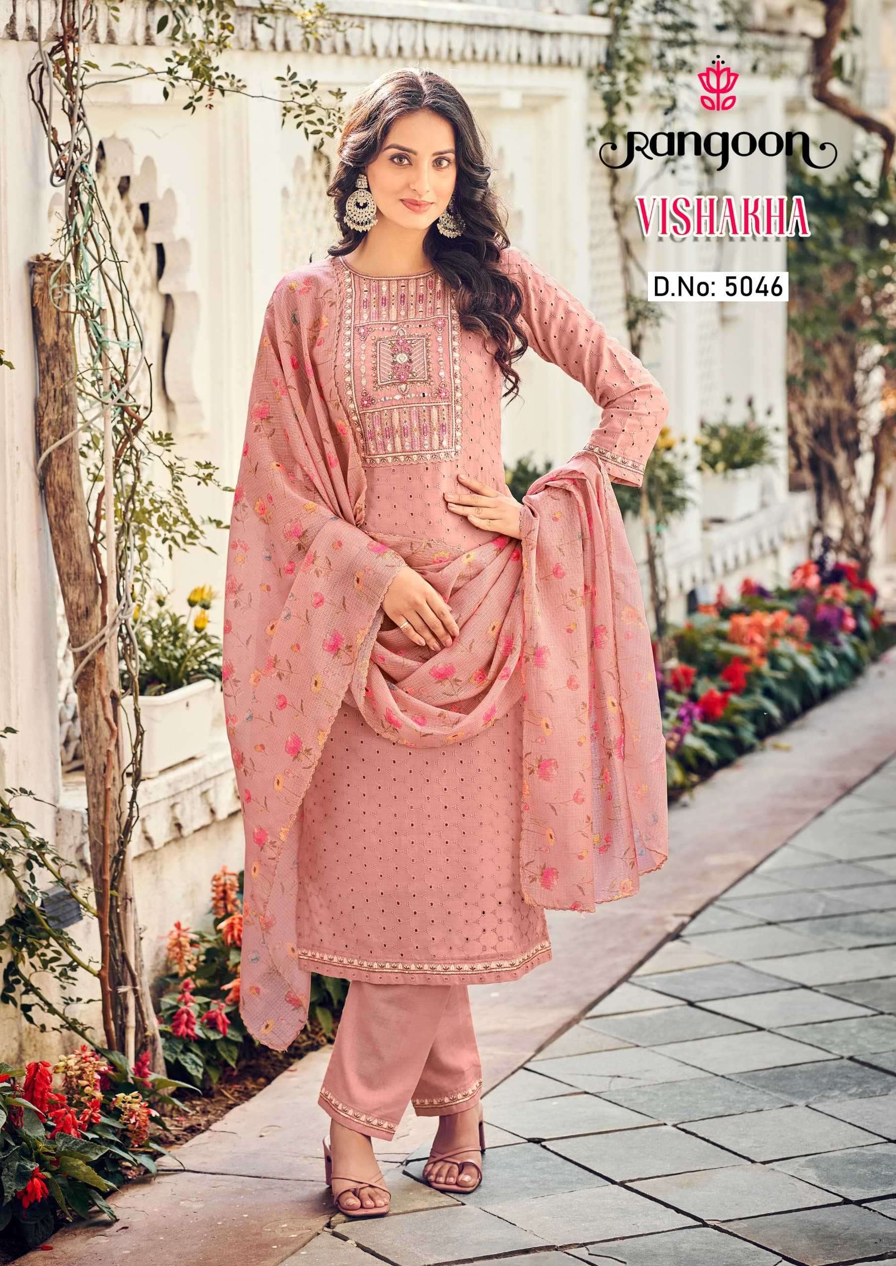 Rangoon presents Vishakha Cotton fancy embroidery work kurtis catalog collection 