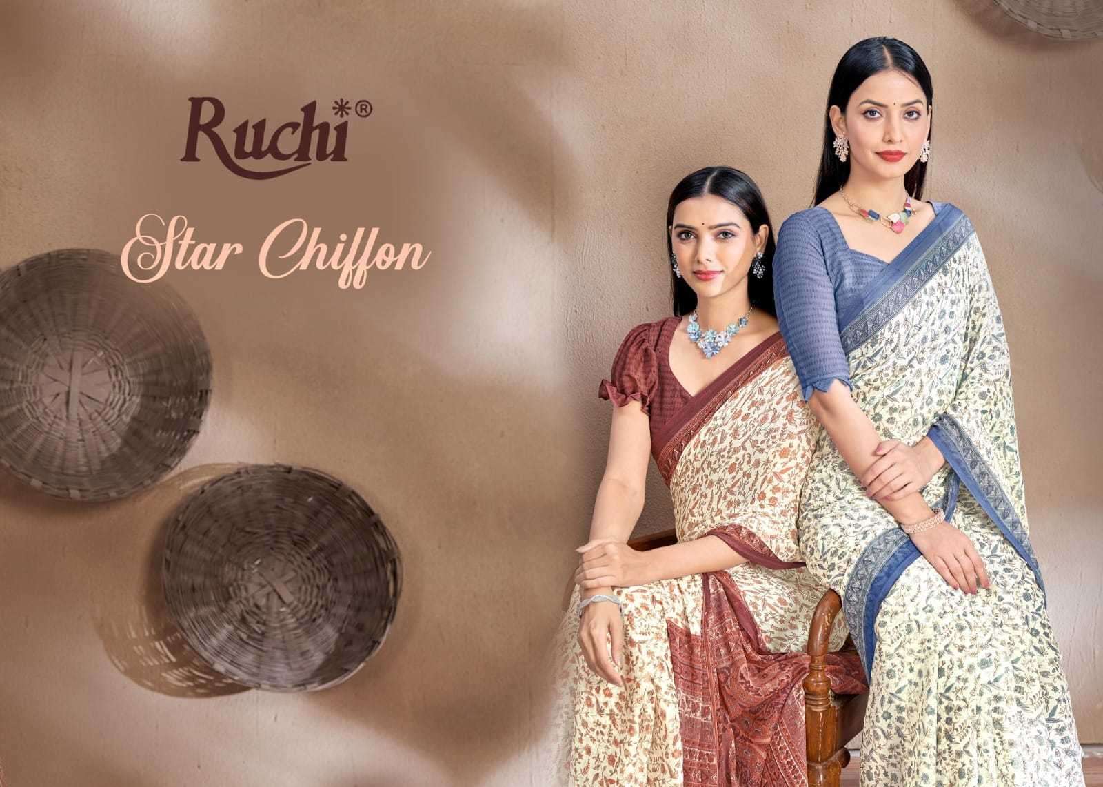 RUCHI PRESENTS STAR CHIFFON FESTIVAL WEAR FANCY CLASSY LOOK SAREES CATALOG WHOLESALER AND EXPORTER IN SURAT