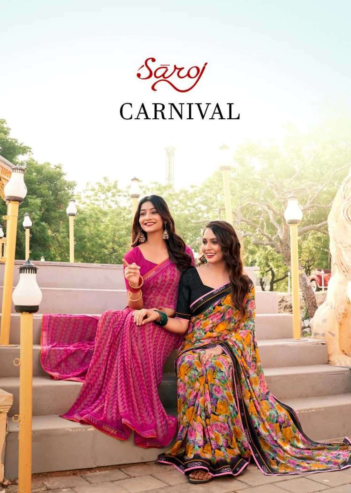 Saroj presents Carnival weightless printed sarees catalog wholesaler 