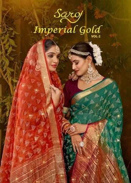 Saroj presents Imperial gold vol-2 organza Swarovski work sarees catalog wholesaler 