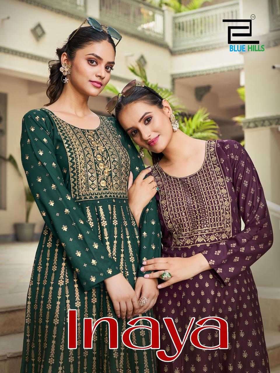 Blue hills presents Inaya Rayon anarkali style kurtis catalog wholesaler 