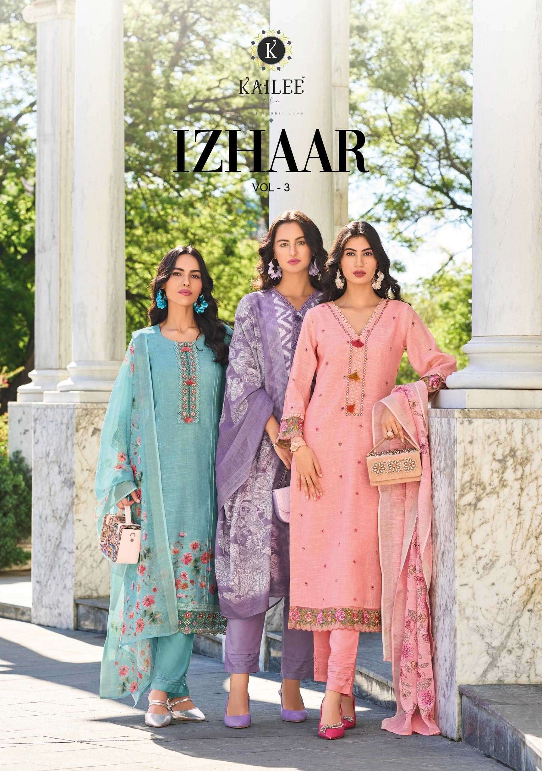 Kailee Fashion presents Izhaar vol 3 linen Pakistan style designer kurtis with pant and dupatta collection