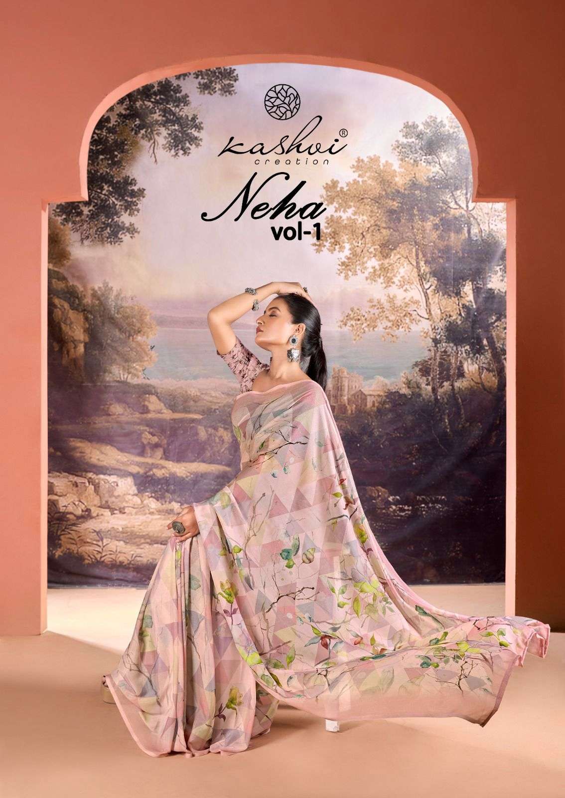 KASHVI CREATION PRESENTS NEHA VOL-1 FANCY DULL MOSS DIGITAL PRINT SAREE CATALOG WHOLESALER AND EXPORTER IN SURAT