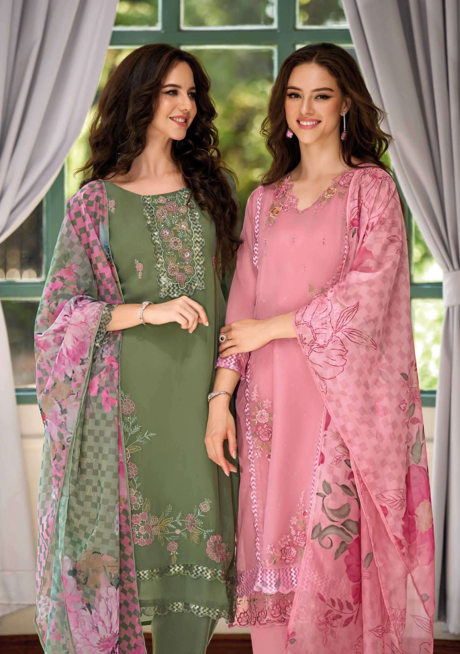 LADY LEELA PRESENTS INAYA ORGANZA OCCASION WEAR STYLISH HANDWORK FULL STITCH 3PCS KURTIS CATALOG WHOLESALER AND EXPORTER IN SURAT