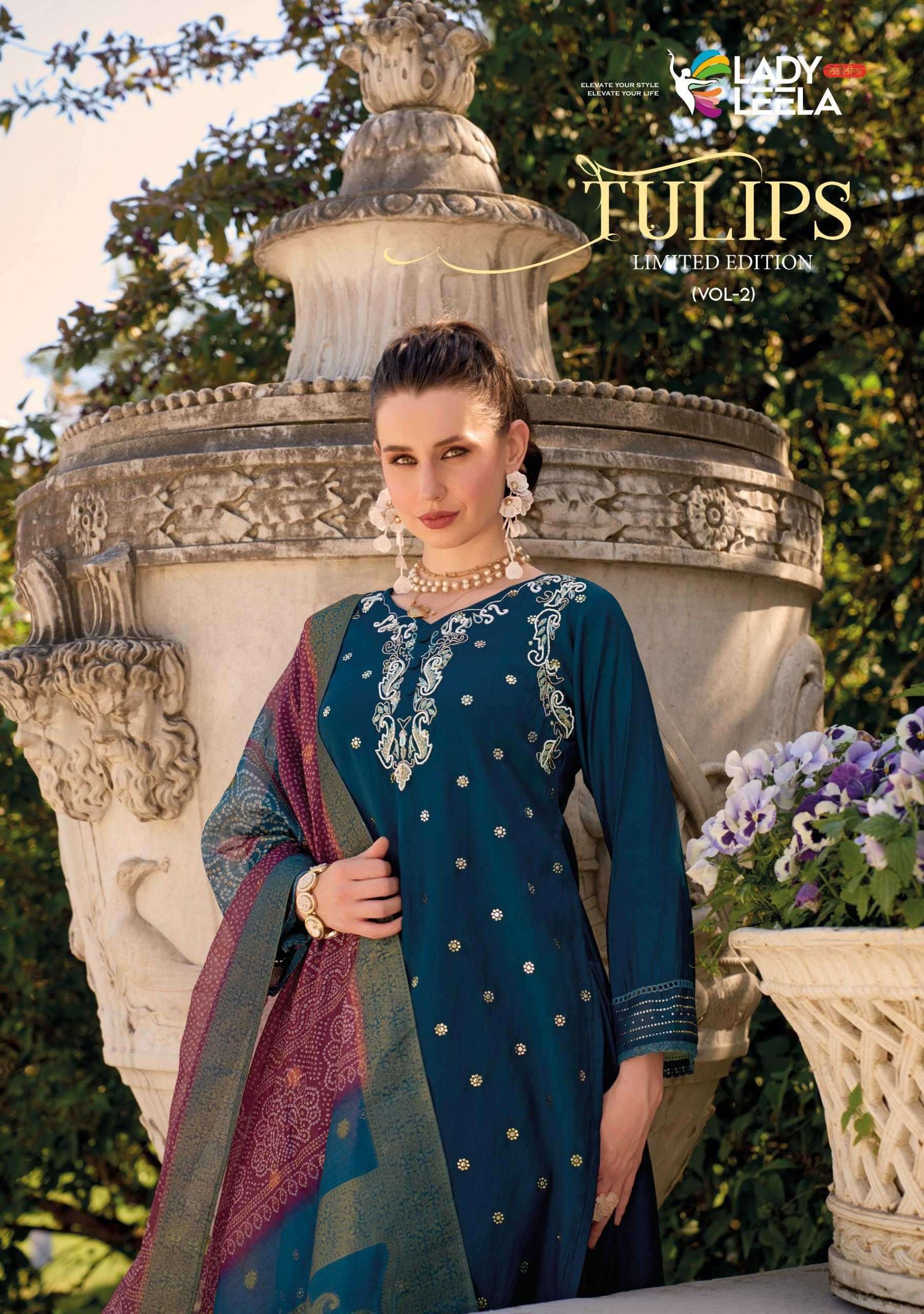 LADY LEELA PRESENTS TULIPS VOL 2 VISCOSE SILK EXCLUSIVE DESIGN FULLY STITCH TOP PANT DUPATTA