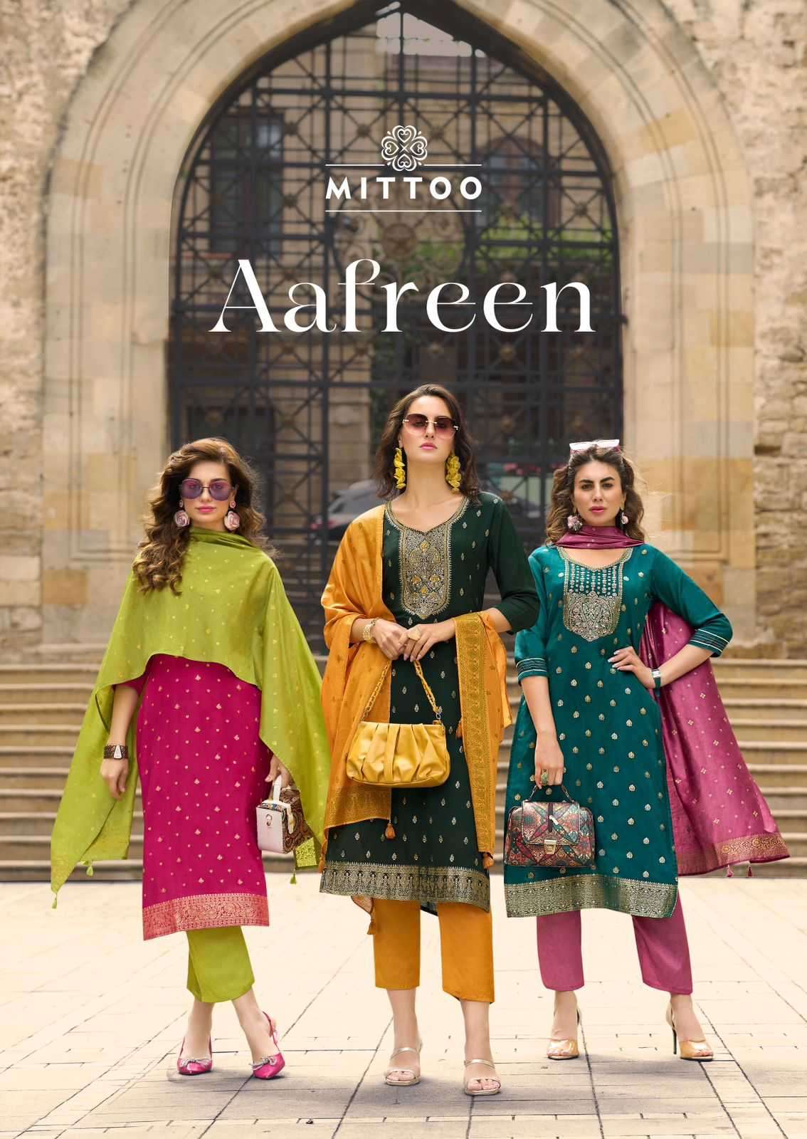 Mittoo presents afreen muslin traditional wear kurtis with pant and dupatta collection 