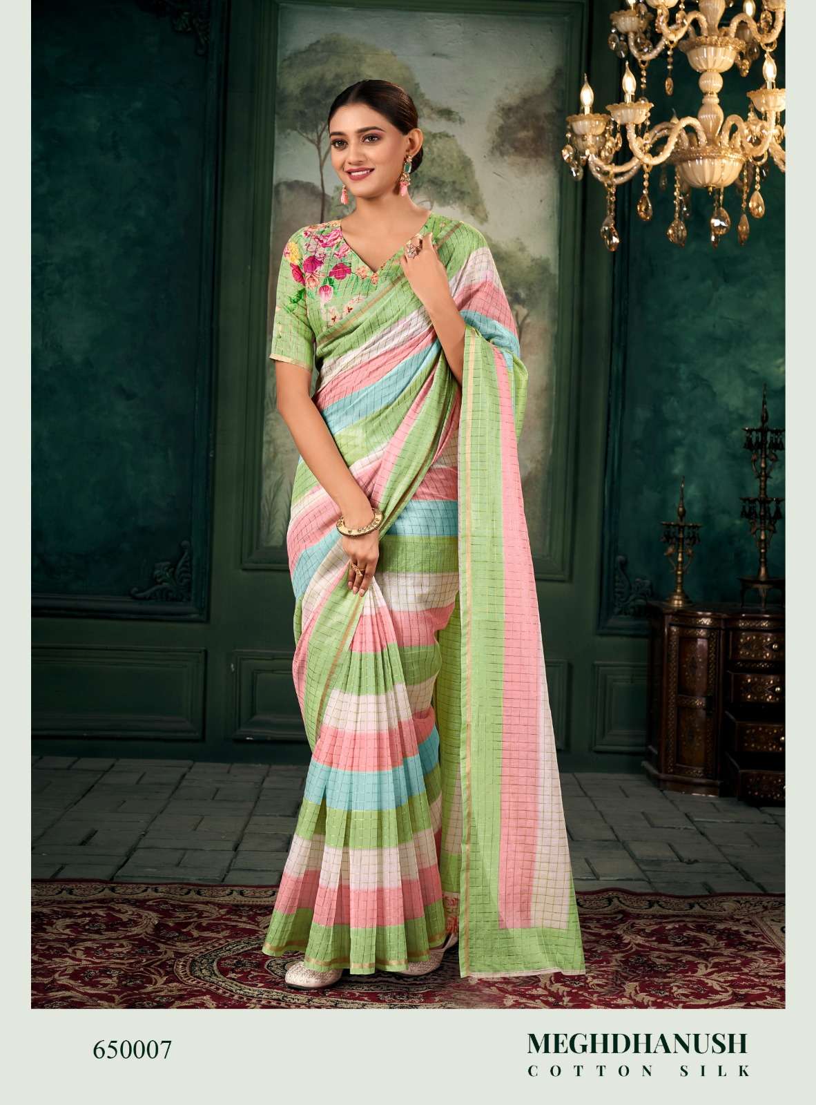 RAJPATH PRESENT MEGHDHANUSHYA CHANDERI LINEN FANCY SAREE CATALOG WHOLESALER AND EXPORTER IN SURAT 