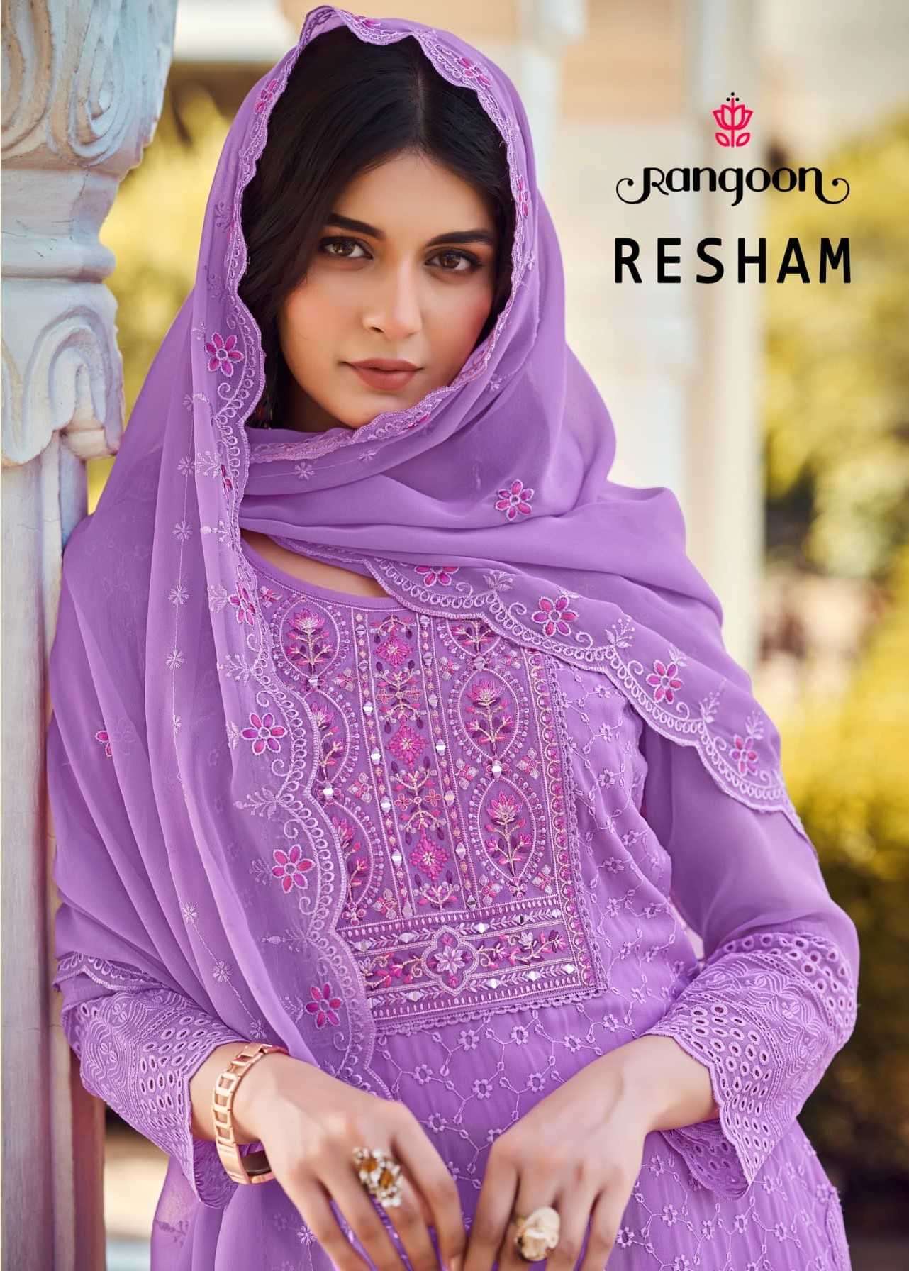 Rangoon presents Resham georgette party wear chiflli work kurtis with pant and dupatta collection 