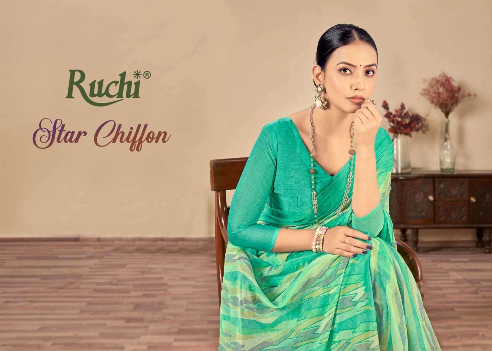 RUCHI PRESENTS STAR CHIFFON VOL-165 PRETTY LOOK PRINTED SAREE CATALOG WHOLESALER AND EXPORTER 